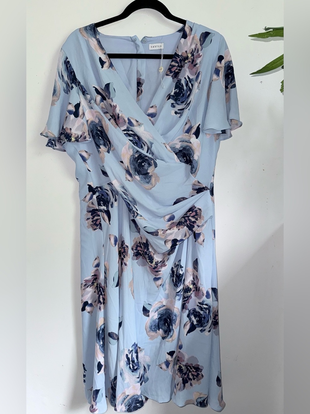Eastex Blue Floral Ruched Midi Dress NEW Size 16